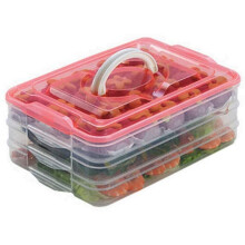 3-Layer Stackable Refrigerator Organizer Bin, BPA-Free Plastic Food Storage Containers with Lid, Compatible with Standard Fridges (Red)