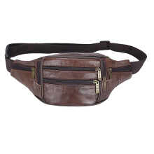 Leather Waist Pack for Men, Large Capacity Sports Fanny Pack, PU Leather Chest Bag with 7 Zipper Pockets, Adjustable Belt for Running Travel Gym