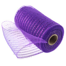 Purple Christmas Mesh Ribbon 6" Wide, Metallic Foil, Striped Border – DIY Wreaths, Wrapping, Crafts – Compatible with Holiday Decor