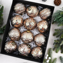 12pcs Vintage Christmas Ball Ornaments, 3.14" Farmhouse Distressed Metal Baubles, Rustic Holiday Tree Decor