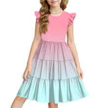 Girls' Summer Rainbow Gradient Dress Sleeveless Ruffle A-Line Sundress for Parties, Birthdays, and Daily Wear