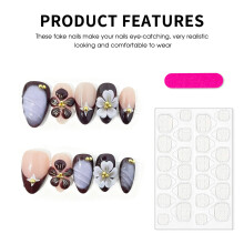 (Short Almond, L) 3D Press On Nails, 10pcs, Medium Long, Party & Wedding