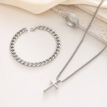 (Silver) Women\'s Cross Jewelry Set - Hypoallergenic Gift