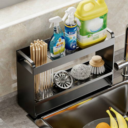Double-Tier Countertop Draining Shelf | Dishwasher Cloth & Tableware Rack, Sink-Side Organizer, Multi-Functional Misc Shelf