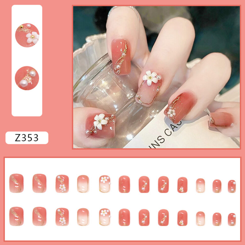 Dachuang Beauty (Jelly Glue Model) 3D Camellia Short False Nails - 24Pcs