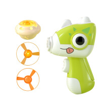 Dinosaur Spinning Top Toy with Handgun Launcher, 4 Non-Light + 1 Light-Up Flying Discs, 1 Glow Top, Batteries Included
