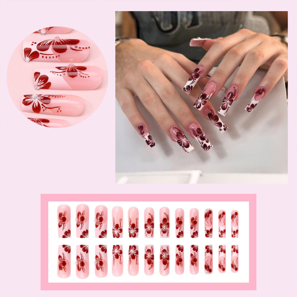 Roc-Electron Peach Blossom Press-On Nails, 24Pcs, Abs