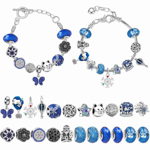 Christmas Countdown Bracelets Making Kit with 22 Charm Beads & 2 Chains