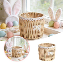 5.51Inch Lace Trim Wicker Easter Basket - Handwoven Egg Hunt Storage Basket - Versatile Floral Planter and Picnic Basket for Spring Celebrations