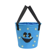 LED Illuminated Halloween Candy Bucket with Light-Up Feature - Great for Party Favors and Trick or Treat Candy Collection - Blue
