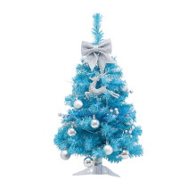 Blue 17.7" Mini Tabletop Christmas Tree with Elk, No Lights, Indoor DIY Holiday Decor