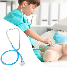 (Blue) Kids Toy Stethoscope, 4.5cm Metal Tip for Role Play