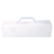 Storage Bin for Small Tools and More Clear Plastic Container with Handle for Transport, Microwave and Dishwasher Safe