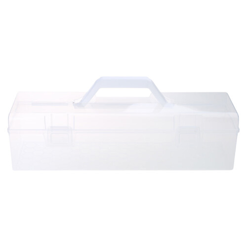 Storage Bin for Small Tools and More Clear Plastic Container with Handle for Transport, Microwave and Dishwasher Safe