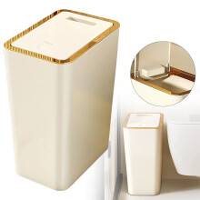Plastic Bathroom Trash Can with Hinged Up Lid – Compatible with Toilets, Bedrooms, Living Rooms