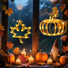 IP55 Rated LED Window Light with Suction Cup, Waterproof Autumn and Halloween Luminous Hanging Decor for Indoor/Outdoor Use