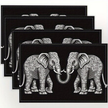 Elephant-Print Linen Placemats 4 Pieces