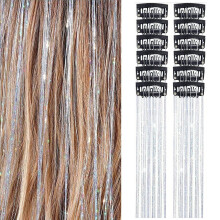 Glitter Hair Extensions, 12-Pack Clip-In Rainbow 20.5", Heat-Resistant Synthetic Hair with Metal Clips, Compatible with All Hair Types