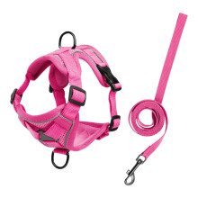 Vibrant Pink Reflective Pet Harness Vest with Leash – Breathable Mesh, Adjustable Straps, Compatible with Dogs & Cats