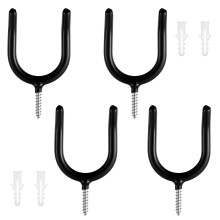 4PCS Screw in U Shaped Hook, Wall Mount Garage Storage Organizer Hanger U Hooks with Box for Hanging Garden Tools, Black