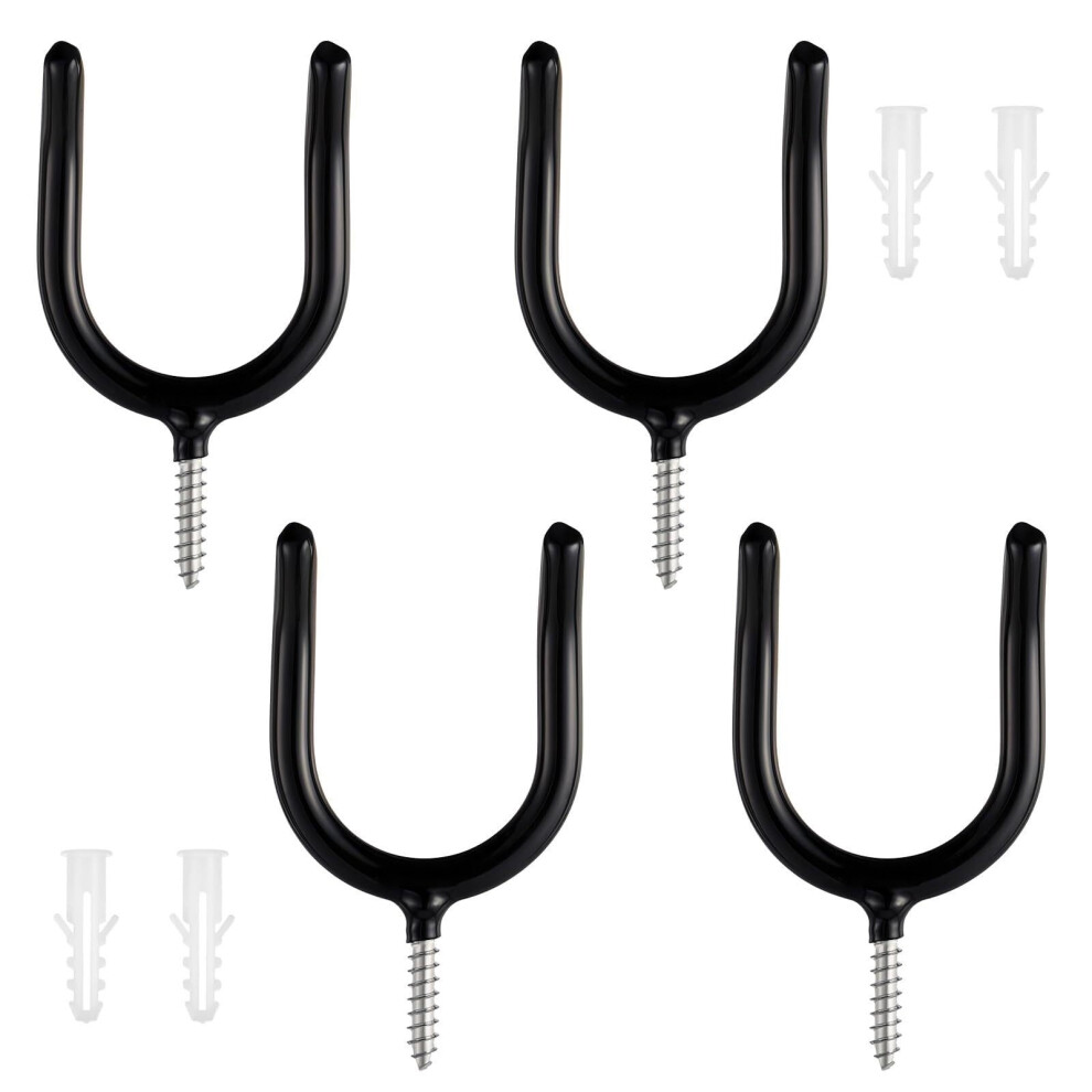 4Pcs Screw In U Shaped Hook, Wall Mount Garage Storage Organizer Hanger U Hooks With Box For Hanging Garden Tools, Black 9132278099934