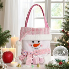 Pink Polyester Christmas Tote Bag – Santa/Snowman/Bear Design, Reusable, Washable, Large Capacity Candy & Gift Storage for Holiday Eve Party