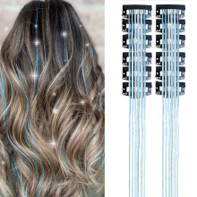 Glitter Hair Extensions, 12-Pack Clip-In Rainbow 20.5", Heat-Resistant Synthetic Hair with Metal Clips, Compatible with All Hair Types