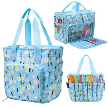 Knitting Tote Bag Organizer – 4-Hole Zipper, Large Yarn Storage, Compatible with Crochet Tools