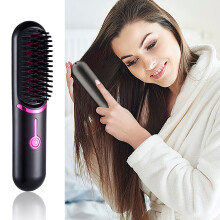 Summer Hair Curler Straightener Cordless Hair Straightener Brush Portable Hot Comb Straightener Gift for Mother Women Girls
