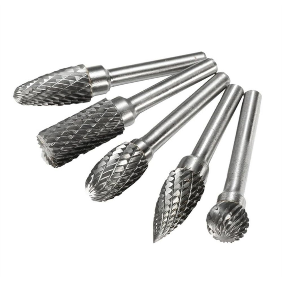 5Pcs Double Groove Carbide Rotary Files, 0.2X0.4" Tungsten Burr Set For Welding, Chamfering & Metal Finishing 9341593707947