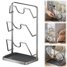 Triple-Layer Pot Lid Holder with Tray – Space-Saving Countertop & Stove Top Organizer, Compatible with Standard Lids