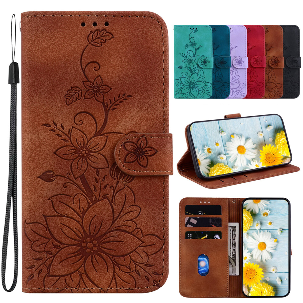 Premium Pu Leather Folio Flip Case With Card Holders, Wrist Strap & Kickstand For Compatible With Iphone 13 Â Lily Brown 9341593707619