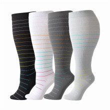 4pcs Plus Size Compression Socks for Women Extra Wide Calf Knee High Support Socks for Circulation，2XL-Style 1