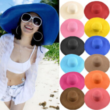 Hawaiian Beach Women's Foldable Floppy Travel Beach Sun Visor Hat Wide Brim Straw Sun Cap UPF 50+