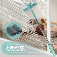 3-in-1 U-Shaped Window Cleaner with Telescopic Pole, Squeegee & 2 Microfiber Cloths – Compatible with Home/Kitchen/Bathroom