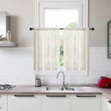 2-Pack Kitchen Linen-Look Polyester Valance – Vintage Semi-Sheer Cafe Curtains 25"31", Light-Filtering, Beige, Machine-Washable, Elegant Home