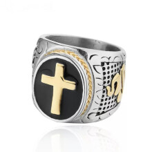 Bague Croix Sainte Homme en Acier Inoxydable, Alliance Chrétienne, Émail, Cadeau - Or - Taille 8