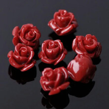 Lote de cuentas sueltas de coral artificial con forma de flor de 8 mm, 10 mm y 12 mm para la fabricación de joyas - Rojo oscuro - 8 mm (30 unidades)