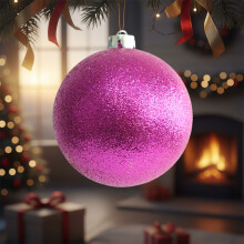 Glitter Christmas Ornaments Balls, 4.7" Pink Glass Tree Decor, Sequin Snowflakes & Icicles, Indoor/Outdoor Use