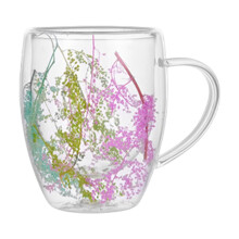 Double Walled Coffee Mugs, Dried Flower Espresso Cups For Cappuccino, Artistic Glass Espresso Cup For Cappuccino Coffee Tea Milk
