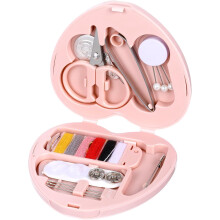Heart-Shaped Mini Travel Sewing Kit with Threads, Scissors, Needles, Button & Tweezers – Pink Portable DIY Repair Box for Bride/Wedding