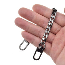 Mini Pochette Chain Strap 7.9 Inch, Slim 7mm Wide Extra Thick 2.6mm Black Metal Strap for Handbag, Wallet, Clutch Replacement, Comfortable Flat Strap