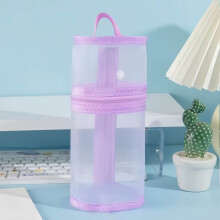 Clear Mesh Pencil Pouch with Zipper – Cylindrical Transparent Pen Bag, Compatible with All Pens & Stationery
