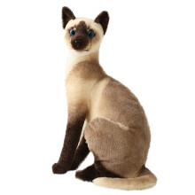 Peluche a forma di gatto siamese seduto, alto 25 cm, con imbottitura ad alta densità, ideale per bambini piccoli.