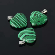 5PCS Heart Shape 16mm 20mm 25mm Natural Stone Dangle Drop Pendants DIY Jewelry-Malachite-25mm