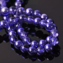 Runde, metallisch gefärbte, glatte Kristallglasperlen (4 mm, 6 mm, 8 mm), lose, 10er-Packung, Farbe: Tiefviolett, 4 mm/100 Stück