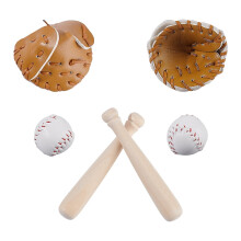 2 Sets Miniature Baseball Bat Glove and Ball Kit Wooden and PU Leather Baseball Cake Topper Sport Themed Cake Decorations DIY
