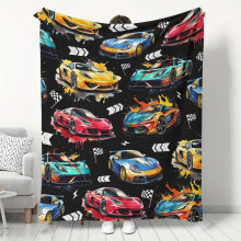 1pc Racing Car Flannel Throw Blanket – Soft Sherpa Fleece for Bed/Sofa/Chair, All-Season Digital Print, Compatible with Men & Women