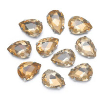 Aufnähbare Strasssteine aus Kristallglas, flache Rückseite, Krallenfassung, Bastelperlen, DIY-Schmuck – Silber, 18 x 25 mm, 5 Stück –