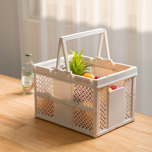 Foldable Stackable Storage Bins with Handle – Visible Plastic Organizer for Closet, Laundry, Kitchen – Compatible with Home Organization
